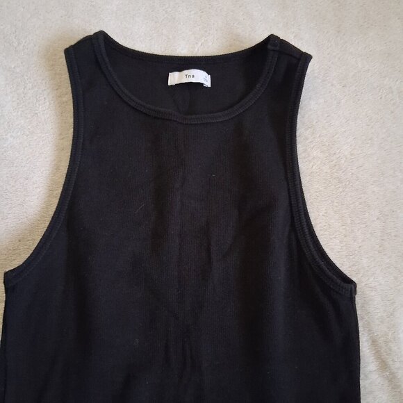 Aritzia TNA Women's Size Small Black Ribbed Mini Tank Bodycon Cotton Blend Dress - Picture 5 of 12